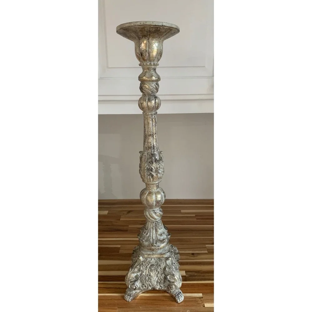 Retro Tall Glam Ornate Distressed Silver Gold Candlestick Holder Retro Y2K Decor